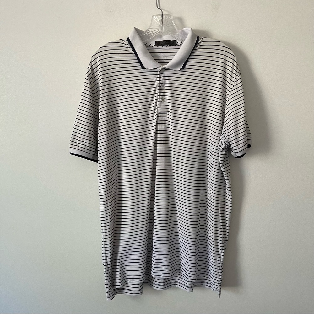 G Fore White Navy Blue Stripe Golf Polo Shirt NO LOGOS! Large